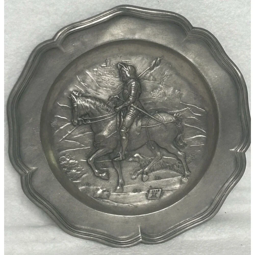 Vintage Knight Pewter Plate Germany Stamped with crest 1513